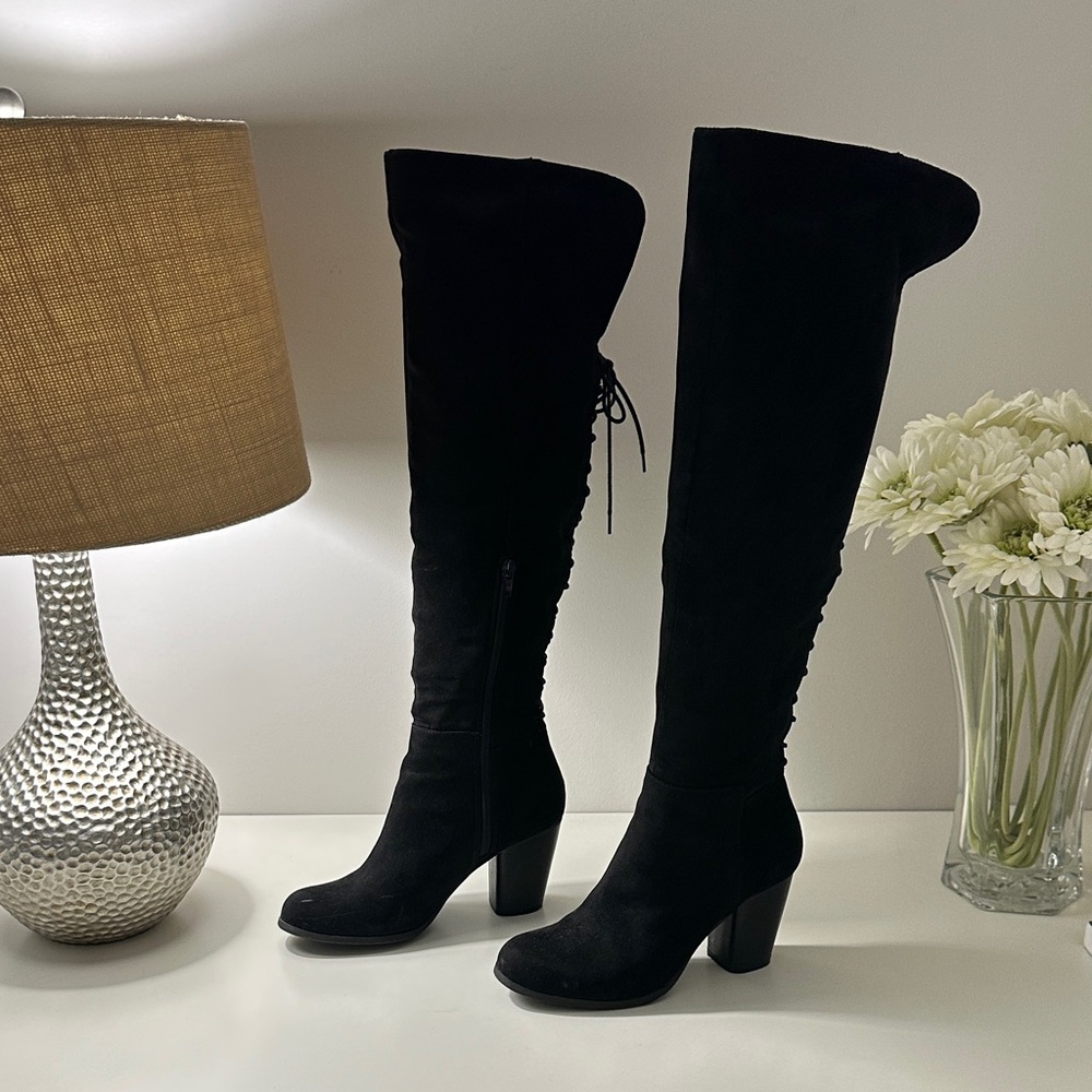 Madden Girl Elegant Black Suede Over the Knee Boots